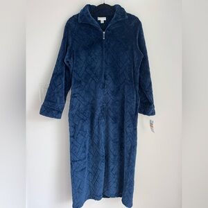 Miss Elaine Long Sleeve Front Zip Robe S Textured Fleece Pockets Blue NEW